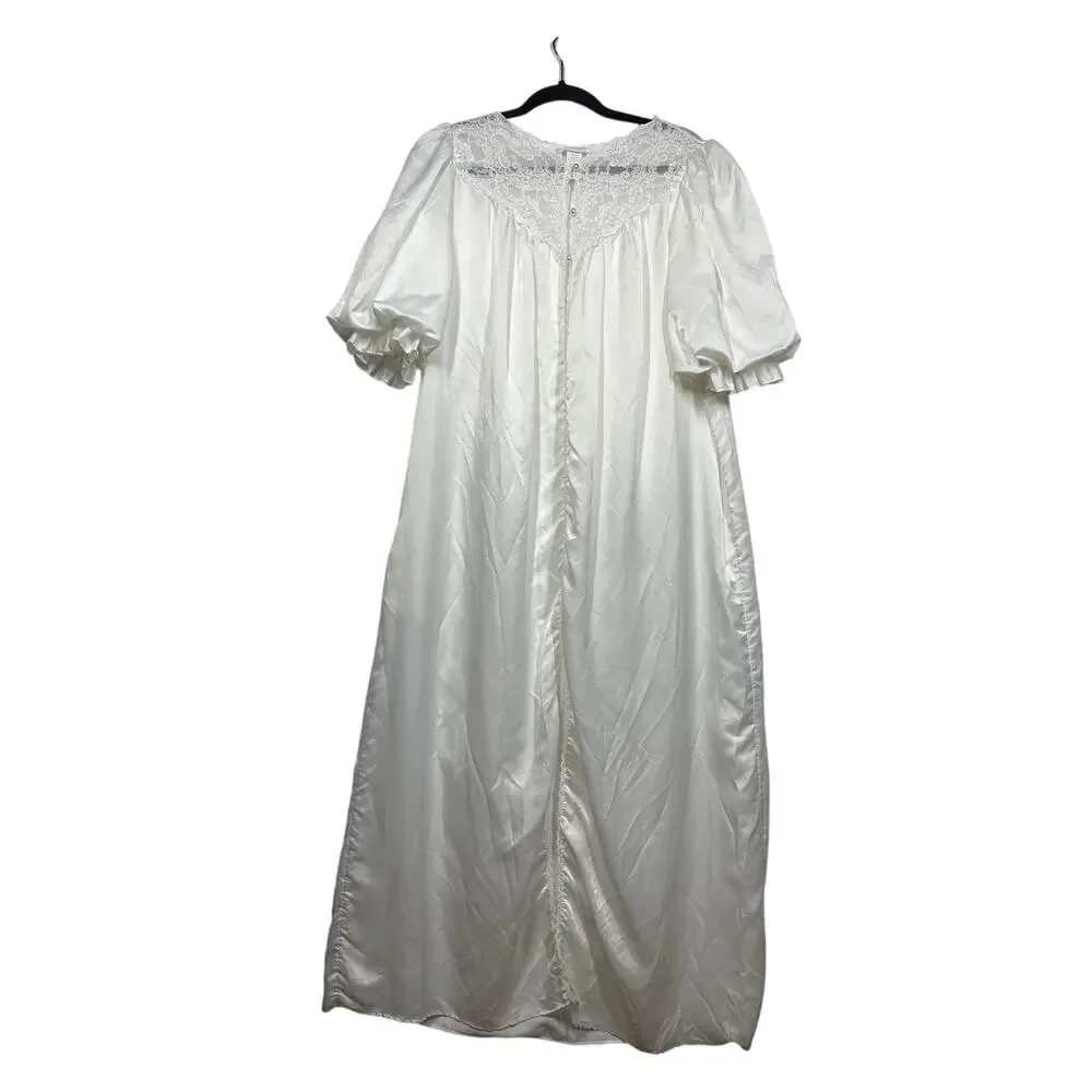 Vintage Barbizon Gold Label Satin Remarque Lace Peignoir Robe 53” Made USA Sz M